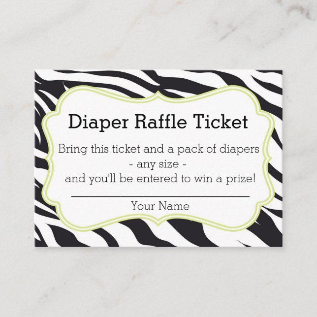 Black and Lime Zebra Diaper Raffle Ticket Enclosure Card (Front)