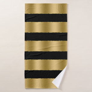 Black and luxury gold stripes pattern bath towel set
