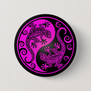 Black and Magenta Yin Yang Geckos 6 Cm Round Badge