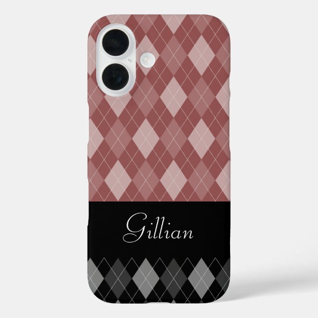 Black and Marsala Argyle Case-Mate iPhone Case (Back)