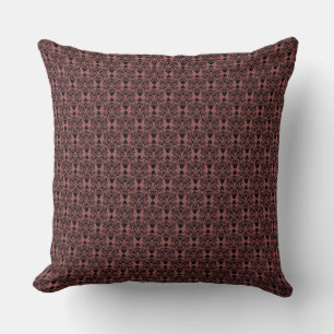 Black and Marsala Cat Damask Pattern Throw Pillow