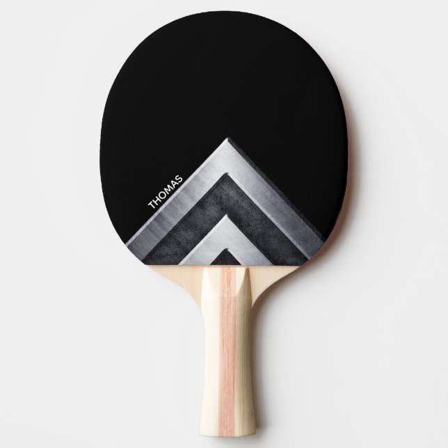 Black And Metal Pattern Monogrammed Ping Pong Paddle (Front)