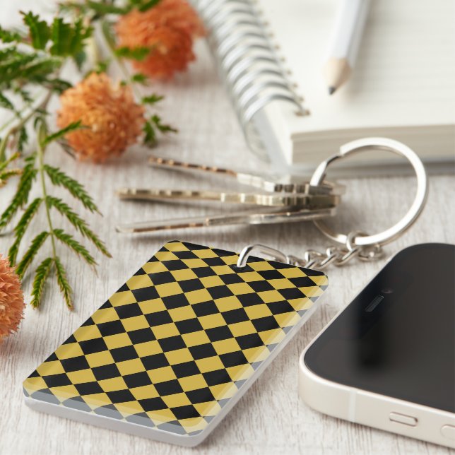 Black and Metallic Gold Chevron Pattern Stylish Key Ring (Front Right)