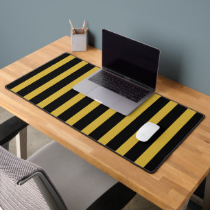 Black and Metallic Gold Vertical Striped Stylish Desk Mat