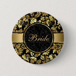 Black And Metallic Gold Vintage Damasks 6 Cm Round Badge