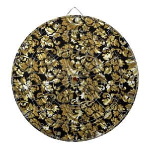Black And Metallic Gold Vintage Damasks Dartboard