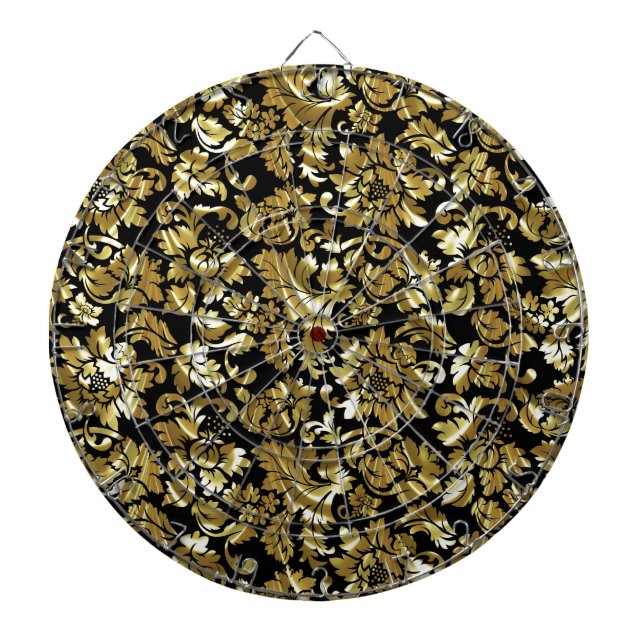 Black And Metallic Gold Vintage Damasks Dartboard (Front)