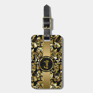 Black And Metallic Gold Vintage Damasks Luggage Tag