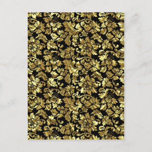 Black And Metallic Gold Vintage Damasks Postcard