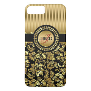 Black And Metallic Gold Vintage Floral Damasks iPhone 8 Plus/7 Plus Case