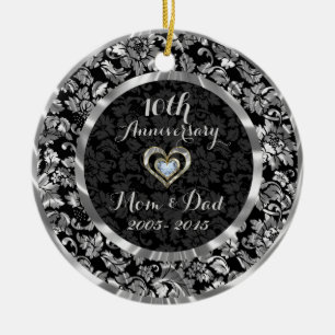 Black And Metallic Silver 10th Wedding Anniversary Ceramic Tree Decoration