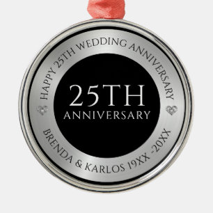 Black and metallic silver 25th wedding Anniversary Metal Tree Decoration
