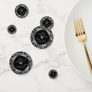 Black And Metallic Silver Damask Confetti