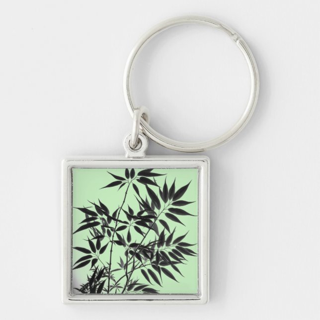 Black and Mint Green Bamboo Plant Key Ring (Front)