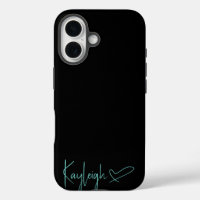 Black and Mint Script Name with Heart Phone Case