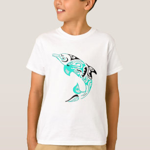 Black and Mint Tribal Dolphin Tattoo Design T-Shirt