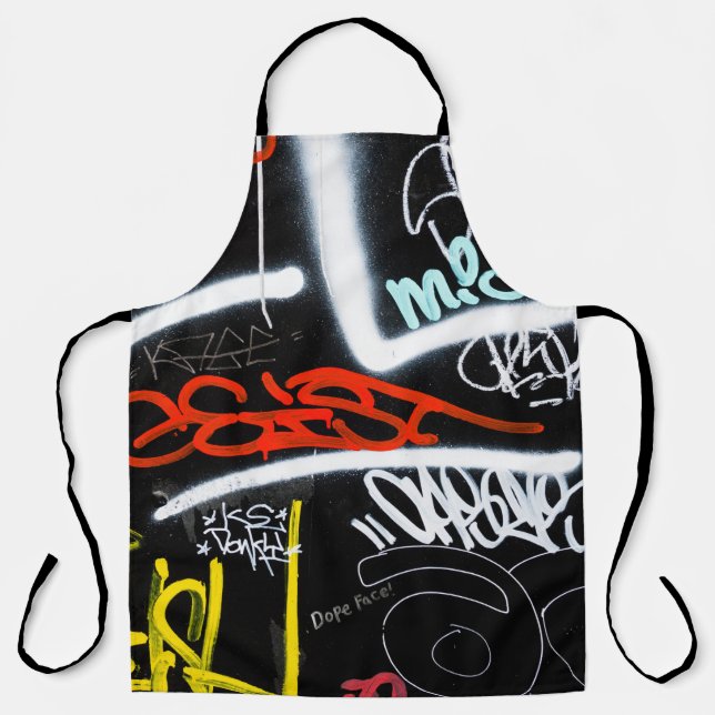 Black and multicolored graffiti art apron (Front)