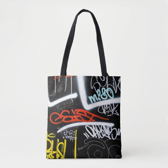 Black and multicolored graffiti art tote bag (Front)