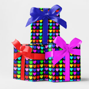 Black and Multicolored Hearts Wrapping Paper