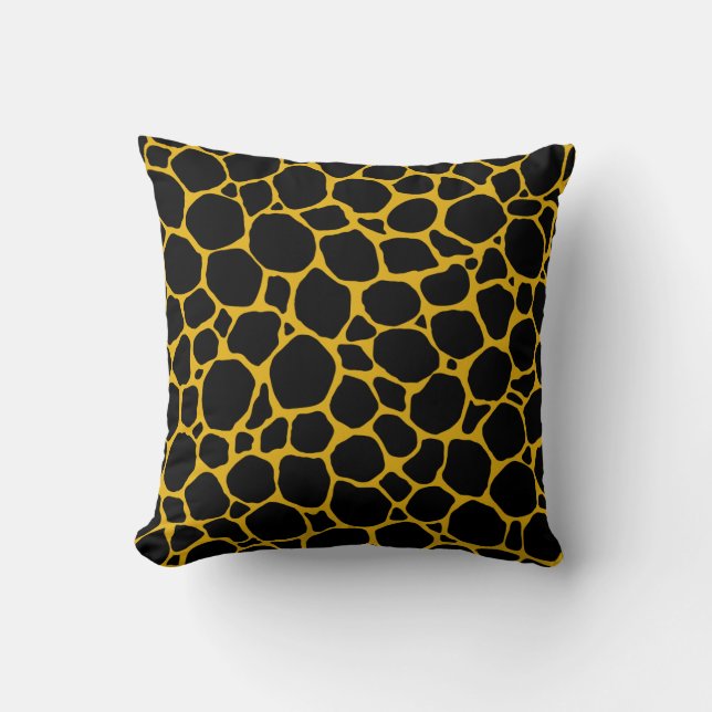Black and Mustard Yellow Animal Print Cushion (Front)