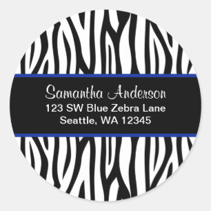 Black and Navy Blue Zebra Custom Address Label