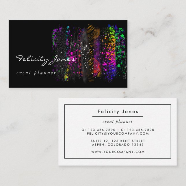  Black and Neon Brush Strokes Business Card (Front/Back)