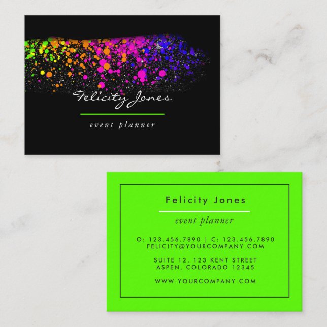  Black and Neon Brush Strokes Business Card (Front/Back)