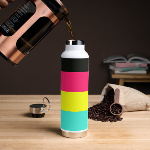 Black and Neon Colour Block Stripe Monogram Name Water Bottle