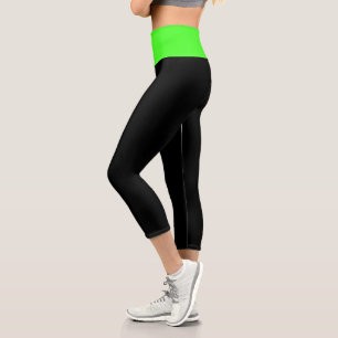 Black and Neon Green Capri Leggings