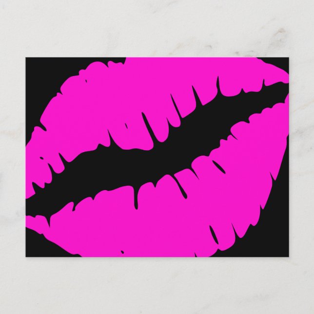 Black and Neon Pink Lipstick Calligraphy Thank You Postcard (Front)