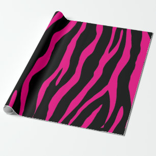 Black and neon pink zebra print animal pattern wrapping paper