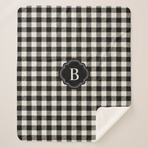 Black and Off-White Buffalo Plaid with Monogram Sherpa Blanket