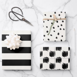 Black and Off-White Eggshell Patterns Wrapping Paper Sheet