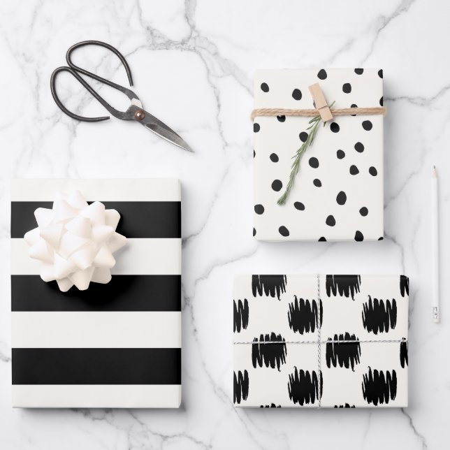 Black and Off-White Eggshell Patterns Wrapping Paper Sheet (Front)