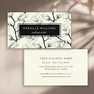 Black and Off-White Elegant Magnolia Botanical Business Card