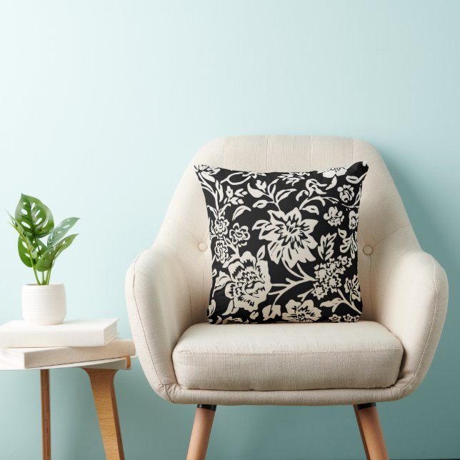 Black and Off White Farmhouse Floral Pattern Cushion (Chair)