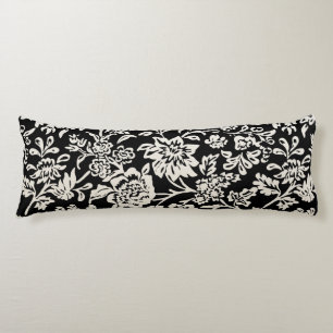 Black and Off-White Ivory Farmhouse Floral Pattern Body Cushion