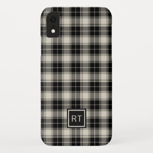 Black and Off White Plaid with Monogram iPhone XR Case