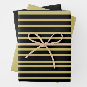 Black and Olive Lines Wrapping Paper Sheet