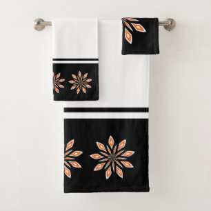 Black and Orange Abstract Star Bath Towel Set