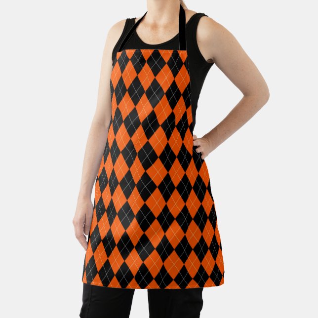 Black and Orange Argyle Apron (Insitu)