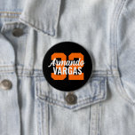 Black and Orange Athlete Jersey Number 7.5 Cm Round Badge<br><div class="desc">Cheer on your favourite sports team, football player or just show off your school pride with a custom personalised spirit button! Personalise with a player's jersey number or other custom text. Perfect for football, basketball, baseball and soccer games! Create custom pins for the whole team, cheerleaders, parents and siblings to...</div>