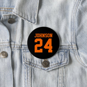 Black and Orange Athlete Name Jersey Number 7.5 Cm Round Badge