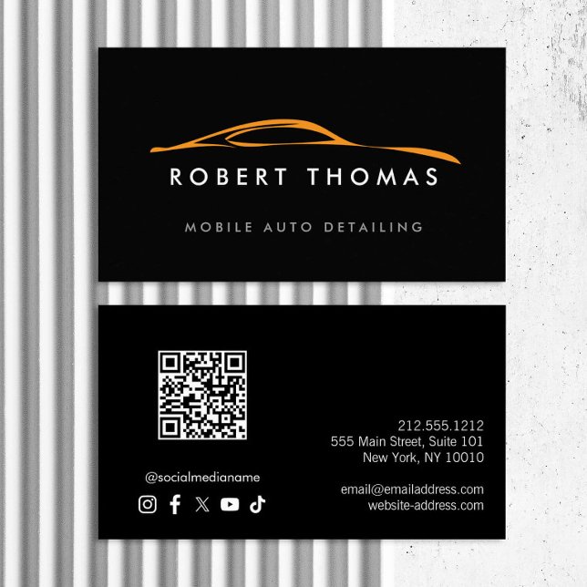 Black and Orange Auto Detailing QR Code Business Card (Creator Uploaded)