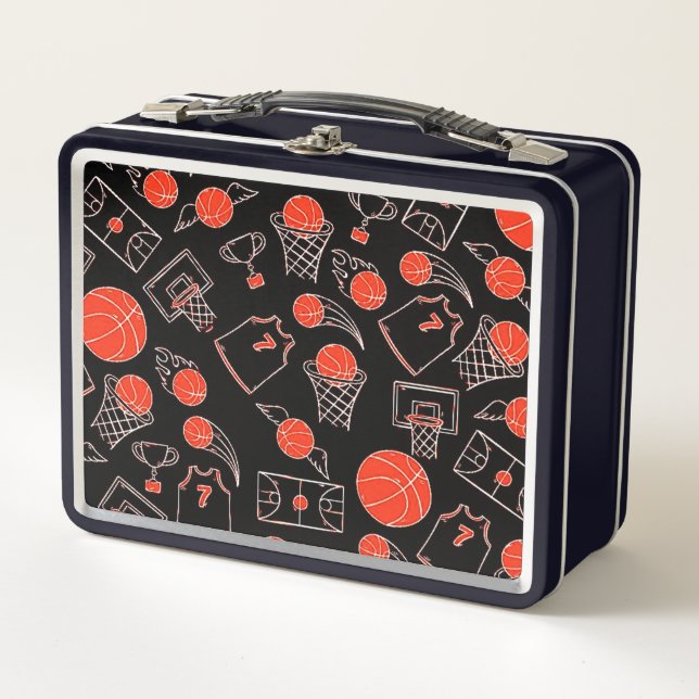 Black And Orange Basketball Theme Metal Lunch Box (Front)