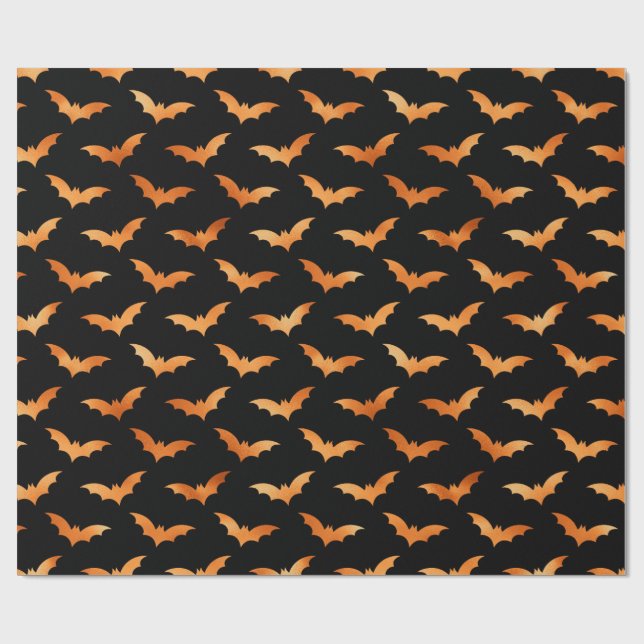 Black and Orange Bat Pattern Wrapping Paper (Flat)