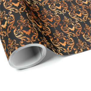 Black and Orange Bat Toile Halloween Wrapping Paper
