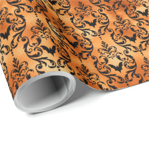 Black and Orange Bat Toile Halloween Wrapping Paper