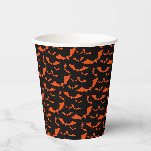 black and orange bats halloween pattern paper cup (Front)