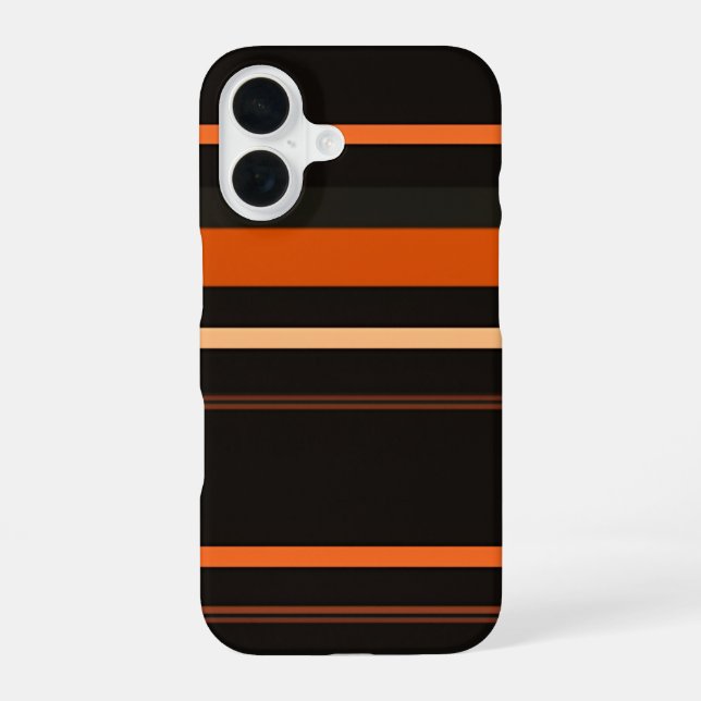 Black and Orange Bold Stripe Pattern iPhone 16 Case (Back)